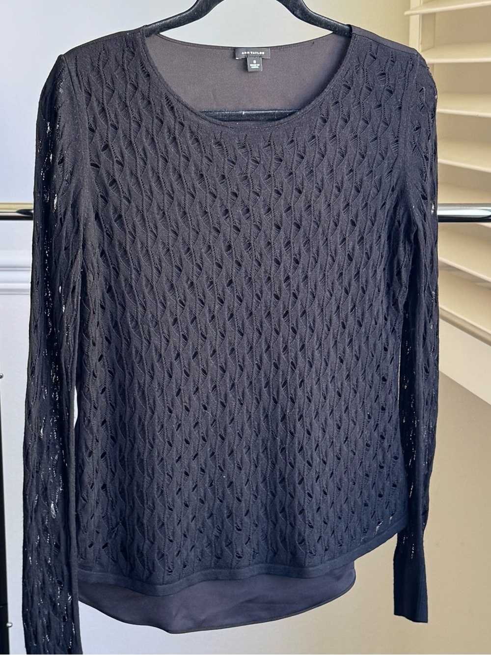 Ann Taylor Geometric Perforated Blouse Black Small Pre-owned